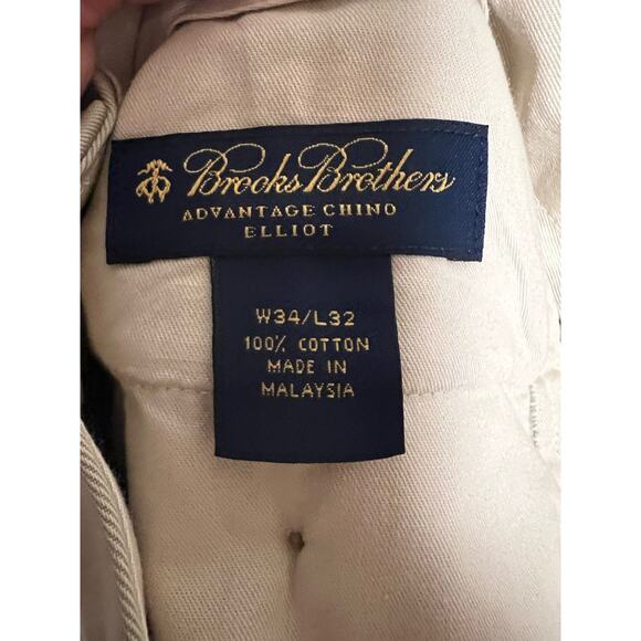 Brooks Brothers Elliot Fit Pleated Khaki Tan Advantage Chino Pants Size 34x32 - Picture 8 of 8
